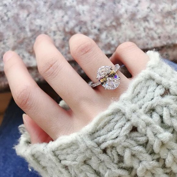 Crystal Pure Big Oval Zircon Thin Wedding Clear Rings for Women, MARR9177 - Picture 6 of 7